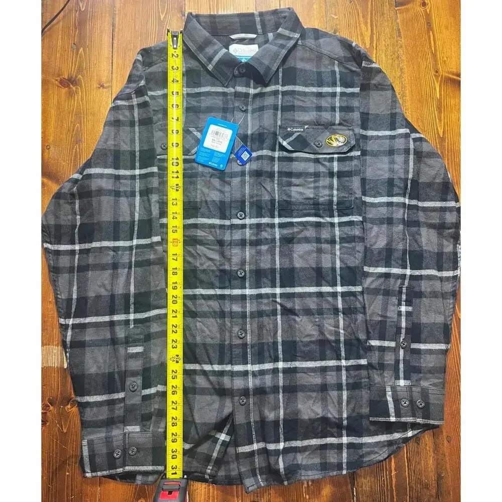 Columbia Flannel Shirt Mens XXL Grey Black Mizzou Tigers Flare Gun Plaid LS New